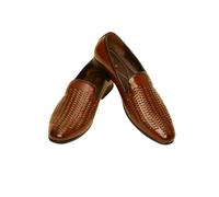 Manyavar Men's Faux Leather Thread Embroidery Loafers, Dark Brown, 9 UK