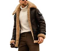 MANYMANY Mens Vintage Aviator Jacket Men Cargo Shearling Classic Aviator Pilot Jacket Leather Zipper Warm Outerwear