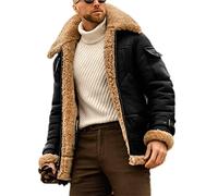 MANYMANY Mens Vintage Aviator Jacket Men Cargo Shearling Classic Aviator Pilot Jacket Leather Zipper Warm Outerwear