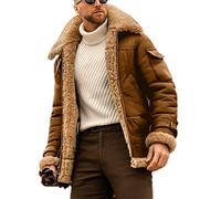 MANYMANY Mens Vintage Aviator Jacket Men Cargo Shearling Classic Aviator Pilot Jacket Leather Zipper Warm Outerwear
