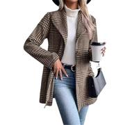 MANYMANY Women's Checked Tweed One Button Blazer Jacket Lapel Long Sleeve Plaid Suit Jacket Retro Tartan Fitted Wool Blazer
