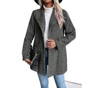 MANYMANY Women's Checked Tweed One Button Blazer Jacket Lapel Long Sleeve Plaid Suit Jacket Retro Tartan Fitted Wool Blazer