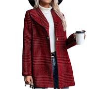 MANYMANY Women's Checked Tweed One Button Blazer Jacket Lapel Long Sleeve Plaid Suit Jacket Retro Tartan Fitted Wool Blazer