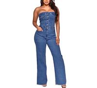 MANYMANY Women's Denim Jumpsuits Strapless Off Shoulder Jeans Jumpsuit Sexy Wrap Tube Top Skinny Jeans Rompers