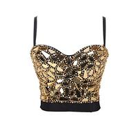 MANYMANY Womens Pearls Beaded Sequin Red Bustiers Sexy Club Bustiers Ladies Bling Laser Rhinestone Bra Corset