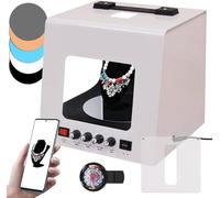 MANYOUYOU Photo Studio Light Box Photography, 4 Dimmable Fill Light, Adjustable Speed Turntable and 360° Hanging Rotating Rack, 5 Backdrops, For Toys/Jewelry/Watches/Cosmetics 20cm