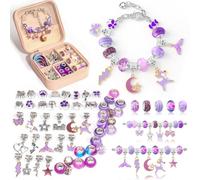 ManyRICE Jewellery Bracelet Making Kit, 68 PCS DIY Charm Bracelet Making Kit for Girls, A Perfect Birthday Gifts for Girls Age 6 7 8 9 10, with Portable Bracelet Jewelry Box and Gift Bag