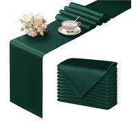 Manyshofu 12Pcs Satin Dark Green Table Runner - 12 x 108 Inch Long Size, Party Table Runner Decor Bright & Smooth Wedding Decorations Table Runners for Banquet Chef Birthday Buffet Dinner Graduations