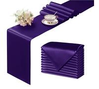 Manyshofu 12Pcs Satin Dark Purple Table Runner - 12 x 108 Inch Long Size, Party Table Runner Decor Bright & Smooth Wedding Decorations Table Runners for Banquet Chef Birthday Buffet Dinner Graduations