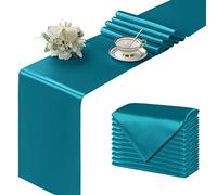 Manyshofu 12Pcs Satin Teal Blue Table Runner - 12 x 108 Inch Long Size, Party Table Runner Decor Bright & Smooth Wedding Decorations Table Runners for Banquet Chef Birthday Buffet Dinner Graduations