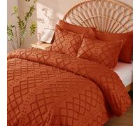 Manyshofu 5Pcs Boho King Duvet Cover Set - Tufted Burnt Orange Duvet Cover Pattern, Shabby Chic Boho Bedding Set Textured Comforter Covers with Embroidery Pillow Shams