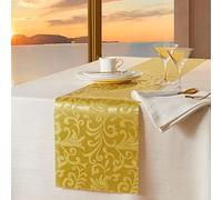 Manyshofu 5Pcs Gold Satin Table Runner - 12 x 108 Inch, Damask Decor, Jacquard Bright & Smooth Wedding Print for Banquet, Chef Buffet, Dinner, Graduations