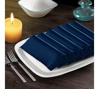 Manyshofu 6 Pieces Navy Blue Satin Scalloped Napkins - 18x18 Inches Satin Cloth Napkins, Square Satin Fabric Napkin Set - Elegant & Silky Table Napkins for Wedding Dinner Party Banquet Restaurant