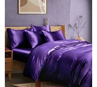 Manyshofu 6Pcs Dark Purple Duvet Cover Set Silky Queen Bed Duvet Cover - Not Comforter, Cooling & Luxury Satin Comforter Cover Set - 1 Satin Duvet Covers, 1 Satin Fitted Sheet, 4 Pillowcases