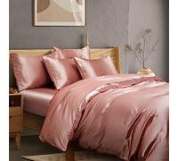 Manyshofu 6Pcs Rose Gold Satin Duvet Cover Set Silky Queen Bed Duvet Cover - Not Comforter, Cooling & Luxury Satin Comforter Cover Set - 1 Satin Duvet Covers, 1 Satin Fitted Sheet, 4 Pillowcases