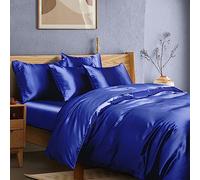 Manyshofu 6Pcs Royal Blue Duvet Cover Set Silky King Bed Duvet Cover - Not Comforter, Cooling & Luxury Satin Comforter Cover Set - 1 Satin Duvet Covers, 1 Satin Fitted Sheet, 4 Pillowcases