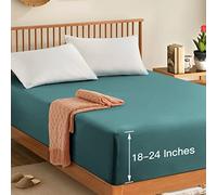 Manyshofu Cal King Extra Deep Pocket Fitted Sheet Only - 1800 Thread Count Hotel Deep Fitted Sheet Up to 24 Inches Mattress, Teal Bottom Sheet 18-24 Inch Microfiber Deep Cal King Mattress Sheets