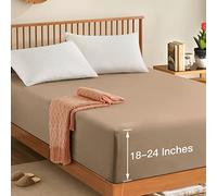 Manyshofu Cal King Extra Deep Pocket Fitted Sheet Only - 1800 Thread Count Hotel Deep Fitted Sheet Up to 24 Inches Mattress, Taupe Bottom Sheet 18-24 Inch Thick & Deep Cal King Mattress Sheets