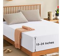 Manyshofu Cal King Extra Deep Pocket Fitted Sheet Only - 1800 Thread Count Hotel Deep Fitted Sheet Up to 24 Inches Mattress, Pure White Bottom Sheet 18-24 Inch Thick & Deep Cal King Mattress Sheets