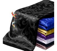 Manyshofu Jacquard Satin Fabric - 60 Inch Wide, Black, Floral Damask, Washable, Bordered, by The Yard