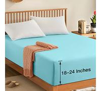 Manyshofu King Extra Deep Pocket Fitted Sheet Only - 1800 Thread Count Hotel Deep Fitted Sheet Up to 24 Inches Mattress, Aqua Blue Bottom Sheet 18-24 Inch Microfiber Deep King Mattress Sheets