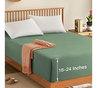 Manyshofu King Extra Deep Pocket Fitted Sheet Only - 1800 Thread Count Hotel Deep Fitted Sheet Up to 24 Inches Mattress, Sage Green Bottom Sheet 18-24 Inch Microfiber Deep King Mattress Sheets