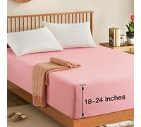 Manyshofu King Extra Deep Pocket Fitted Sheet Only - 1800 Thread Count Hotel Deep Fitted Sheet Up to 24 Inches Mattress, Blush Pink Bottom Sheet 18-24 Inch Microfiber Deep King Mattress Sheets