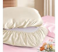 Manyshofu Satin Pillowcases for Hair Protection - 2Pcs Beige Pillow Cases, Elastic Band Standard & Queen Satin Pillowcases Luxury Silky Pillow Cases Travel Pillow Covers, MSF2402010576