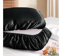 Manyshofu Satin Pillowcases for Hair Protection - 2Pcs Black Pillow Cases, Elastic Band Standard & Queen Satin Pillowcases Luxury Silky Pillow Cases Travel Pillow Covers