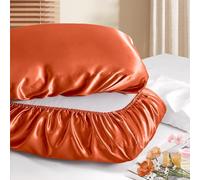 Manyshofu Satin Pillowcases for Hair Protection - 2Pcs Burnt Orange Pillow Cases, Elastic Band Standard & Queen Satin Pillowcases Luxury Silky Pillow Cases Travel Pillow Covers, MSF2402010586