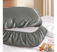 Manyshofu Satin Pillowcases for Hair Protection - 2Pcs Grey Pillow Cases, Elastic Band Standard & Queen Satin Pillowcases Luxury Silky Pillow Cases Travel Pillow Covers