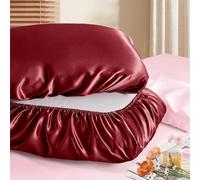 Manyshofu Satin Pillowcases for Hair Protection - 2Pcs Maroon Pillow Cases, Elastic Band Standard & Queen Satin Pillowcases Luxury Silky Pillow Cases Travel Pillow Covers, MSF2402010590