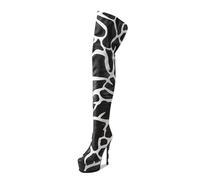 MANYUBEI Women's Over The Knee Boots, Ladies Thigh High Boots Platform Stiletto Heel Large Size Colorblock Stripes Round Toe Back Zipper Long Boots, 15 Cm/5.90 InchesBlack, 45 EU