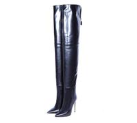 MANYUBEI Women's Over The Knee Boots, Super High Ladies Thigh High Back Zipper Stiletto Heel Large Size Pointed Toe Long Boots 12 Cm/4.72 Inches, 43 EU,Black