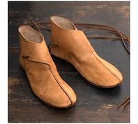 MANZH Renaissance Medieval Men's Ankle Boots Viking Knight Prince Shoes Vintage PU Leather Boots Short Flat Shoes Cosplay Pirate Costume Accessories,Brown,46