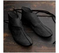 MANZH Renaissance Medieval Men's Ankle Boots Viking Knight Prince Shoes Vintage PU Leather Boots Short Flat Shoes Cosplay Pirate Costume Accessories,Black,48