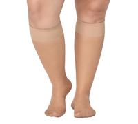 MANZI 15D Knee High Socks Plus Size Pop Socks Black Knee High Tights with Comfort Top Reinforced Toes 6 Pairs Natural*6