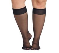 MANZI 15D Knee High Socks Plus Size Pop Socks Black Knee High Tights with Comfort Top Reinforced Toes 6 Pairs Black*6