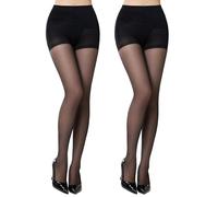 MANZI 2 Pairs 20D Sheer Tummy Control Tights High Waist Control Top Body Shaping Pantyhose for Women Black S