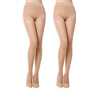 MANZI 2 Pairs 20D Sheer Tummy Control Tights High Waist Control Top Body Shaping Pantyhose for Women Natural S