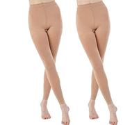 MANZI 2 Pairs 70 Denier Women's Footless Tights Stretch Run Resistant Opaque Control Top Tights(2 Suntan,M)