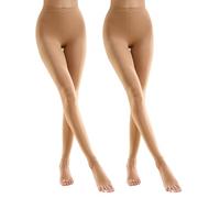 MANZI 2 Pairs 70 Denier Women's Footless Tights Stretch Run Resistant Opaque Control Top Tights Tan L