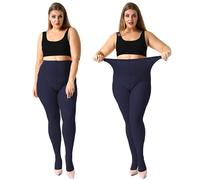 MANZI 2 Pairs 70 Denier Women's Plus Size Tights Stretch Opaque Control Top Tights Navy Blue XX-Large