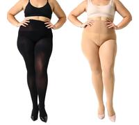 MANZI 2 Pairs 70 Denier Women's Plus Size Tights Stretch Opaque Control Top Tights XX-Large