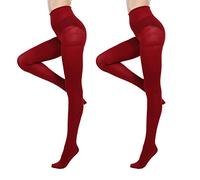 MANZI 2 Pairs 70 Denier Women's Tights Stretch Run Resistant Opaque Control Top Tights(2 Red, L)