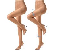 MANZI 2 Pairs Compression Tights 30D Sheer Shapewear Pantyhose Firm Support Tights for Women Natural XL