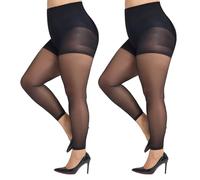 MANZI 2 Pairs Plus Size Footless Tights for Women 30 Denier Tummy Control Dance Pantyhose Black XXXL-XXXXL