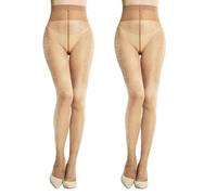 MANZI 2 Pairs Shiny Sheer Pantyhose Sparkly Shimmer Dance Tights 20 D Shine Stockings Jazz Tights for Women Nude,L-XL