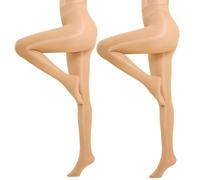 MANZI 2 Pairs Silky Tights for Women 15 Denier Run Resistant Shiny Pantyhose High-Elastic Stockings Natural L-XL