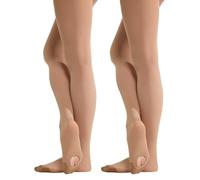 MANZI 2 Pairs Women’s Transition Ballet Stocking Tights Convertible Dance Performance Tights for Women Caramel S-M